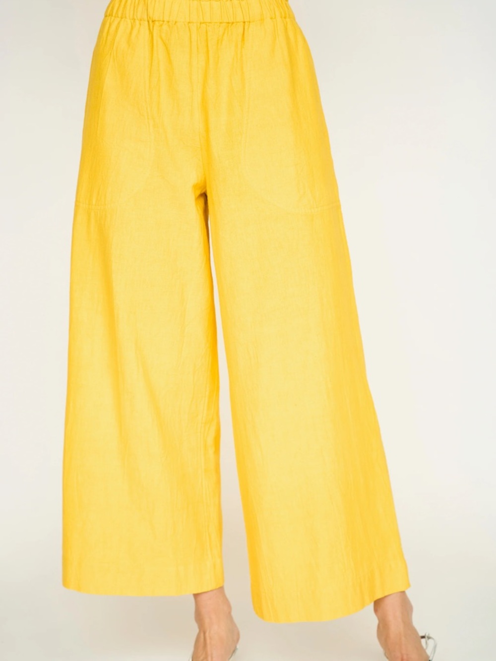 NWT Mirth Caftans Mirth Pant- Bright Canary Yellow Wide-Leg Linen Pants- sz SM
